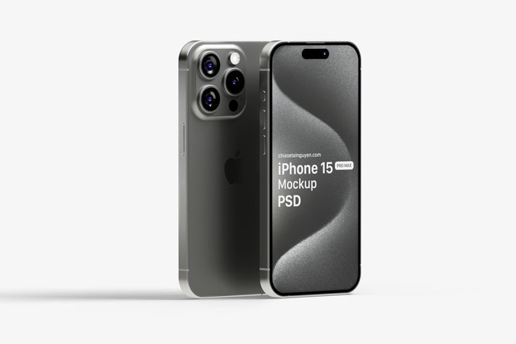Share file PSD mockup iPhone 15 pro max khung viền titanium