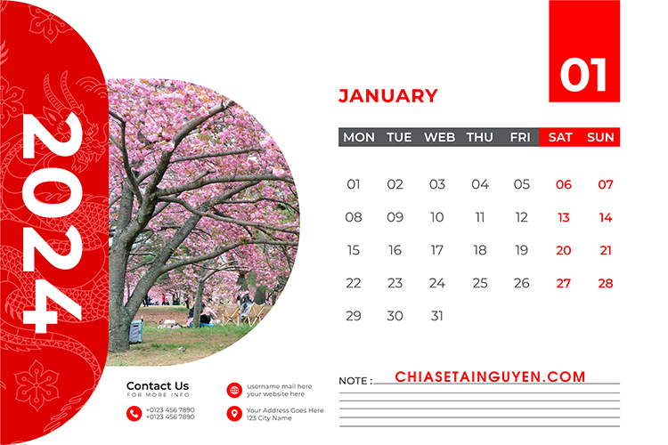 Tải + Download file PSD thiết kế mẫu lịch để bàn năm 2024 xuân Giáp Thìn